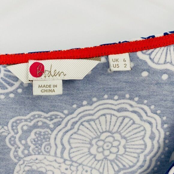 Boden Size 2 Blue & White Paisley Floral Print V Neck Bell Sleeve Knit Top - Picture 6 of 9